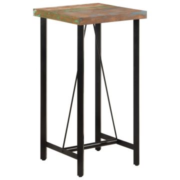 Gossi masa de bar, 55x55x107 cm, lemn masiv reciclat si fier