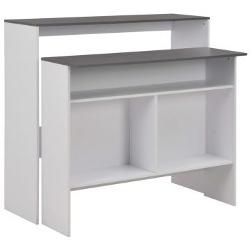 Gossi masa de bar cu 2 blaturi, alb si gri, 130x40x120 cm