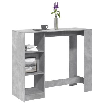 Gossi masa de bar cu raft, gri beton, 124x46x103,5 cm, lemn prelucrat