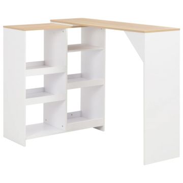 Gossi masa de bar cu raft mobil, alb, 138x39x110 cm