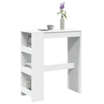 Gossi masa de bar cu rafturi, alb, 90x40x103,5 cm, lemn prelucrat