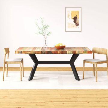 Gossi masa de bucatarie 180cm lemn masiv reciclat si otel incrucisat