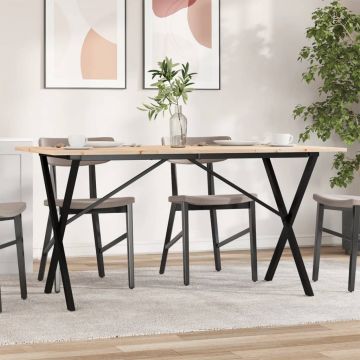 Gossi masa de bucatarie, cadru x, 140x80x75cm lemn masiv pin si fonta