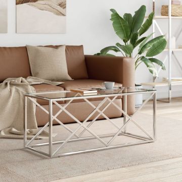Gossi masa de cafea, 110x45x45 cm, otel inoxidabil si sticla