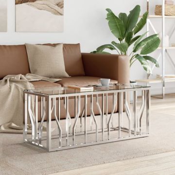 Gossi masa de cafea, 110x45x45 cm, otel inoxidabil si sticla