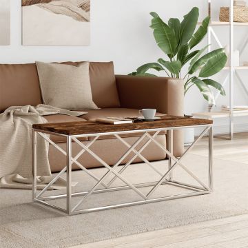 Gossi masa de cafea din otel inoxidabil si lemn masiv reciclat