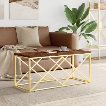 Gossi masa de cafea din otel inoxidabil si lemn masiv reciclat