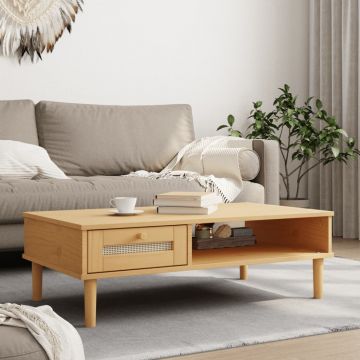 Gossi masa de cafea senja aspect ratan maro 100x55x33 cm lemn masiv