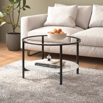 Gossi masa de ceai ,marmura alba si neagra,70 cm sticla securizata
