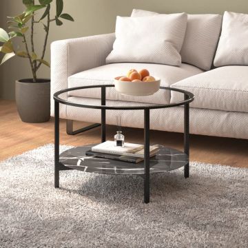 Gossi masa de ceai,negru si marmura neagra,70 cm sticla securizata