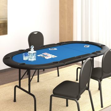 Gossi masa de poker pliabila, 10 jucatori, albastru, 206x106x75 cm