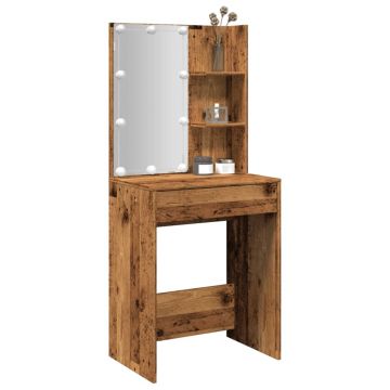 Gossi masa de toaleta cu led, lemn vechi, 60x40x140 cm