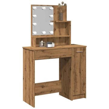 Gossi masa de toaleta cu led, stejar artizanal, 86,5x35x136 cm
