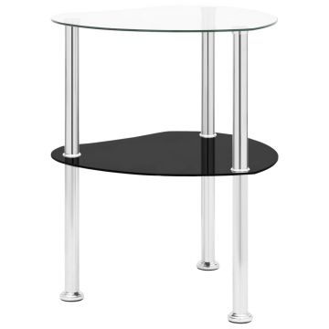 Gossi masa laterala 2 niveluri transparent/negru 38x38x50 cm sticla