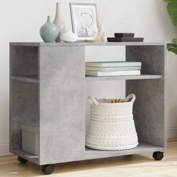 Gossi masa laterala cu roti, gri beton, 70x35x60 cm, lemn prelucrat