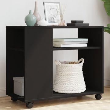 Gossi masa laterala cu roti, negru, 70x35x60 cm, lemn prelucrat