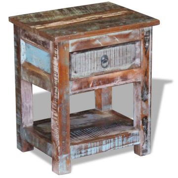 Gossi masa laterala cu un sertar, 43x33x51 cm, lemn masiv reciclat