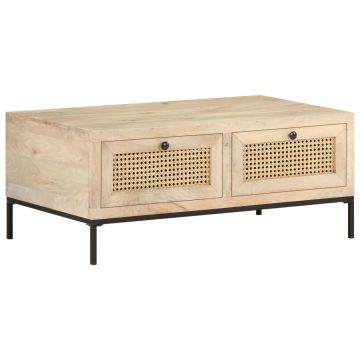 Gossi masuta cafea, 90x50x37 cm, lemn masiv mango si trestie naturala