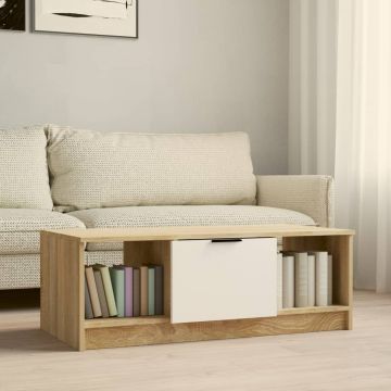 Gossi masuta cafea, alb / stejar sonoma, 102x50x36 cm, lemn prelucrat