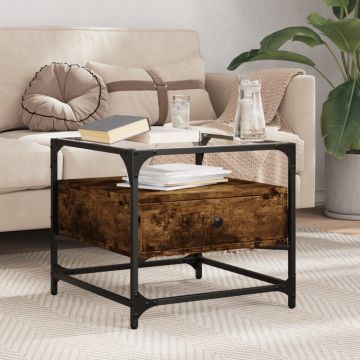 Gossi masuta cafea blat din sticla stejar fumuriu 50x50x45 cm otel
