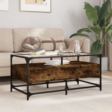Gossi masuta cafea blat din sticla stejar fumuriu 98,5x50x45 cm otel