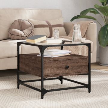 Gossi masuta cafea cu blat din sticla stejar maro 50x50x45 cm otel