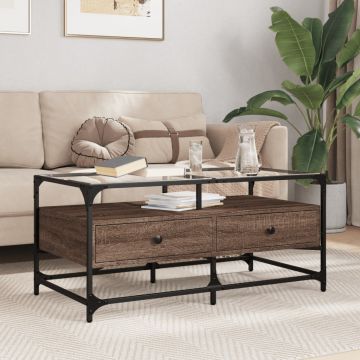 Gossi masuta cafea cu blat din sticla stejar maro 98,5x50x45 cm otel