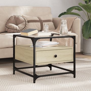 Gossi masuta cafea cu blat din sticla stejar sonoma 50x50x45 cm otel