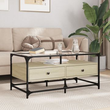 Gossi masuta cafea cu blat din sticla stejar sonoma 98,5x50x45cm otel