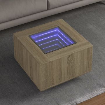 Gossi masuta cafea cu led, stejar sonoma, 60x60x40 cm, lemn prelucrat