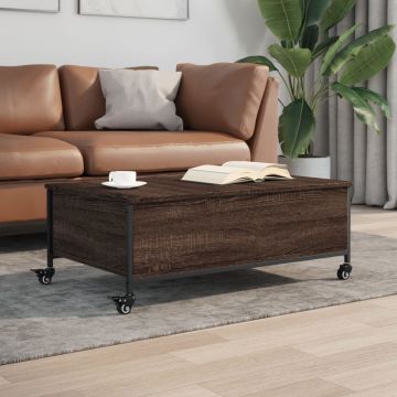 Gossi masuta cafea cu roti stejar maro 91x55x34 cm lemn prelucrat