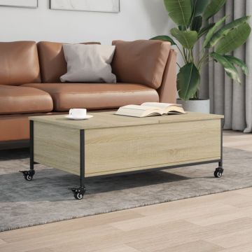 Gossi masuta cafea cu roti stejar sonoma 91x55x34 cm lemn prelucrat