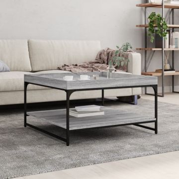 Gossi masuta cafea, gri sonoma, 80x80x45 cm lemn prelucrat si fier