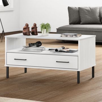 Gossi masuta cafea picioare metalice alb 85x50x45cm lemn masiv oslo