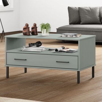 Gossi masuta cafea picioare metalice gri 85x50x45cm lemn masiv oslo