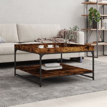 Gossi masuta cafea, stejar fumuriu 80x80x45 cm lemn prelucrat si fier