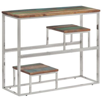 Gossi masuta consola, argintiu, otel inoxidabil/lemn masiv reciclat