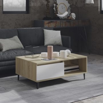 Gossi masuta de cafea alb si stejar sonoma 90x60x35 cm lemn prelucrat