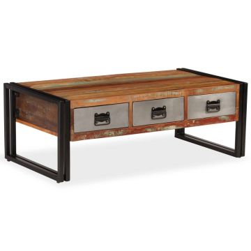 Gossi masuta de cafea cu 3 sertare, 100x50x35 cm, lemn masiv reciclat