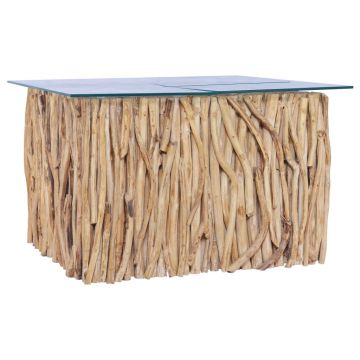 Gossi masuta de cafea cu blat de sticla, 66x66x40 cm, lemn masiv tec