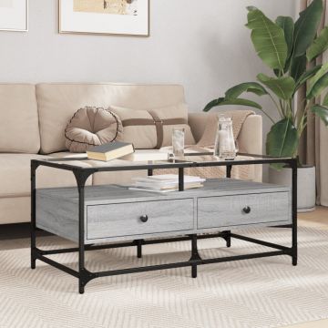 Gossi masuta de cafea cu blat din sticla gri sonoma 98,5x50x45cm otel