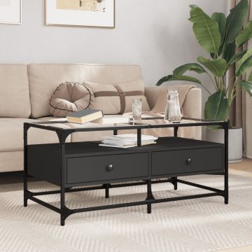 Gossi masuta de cafea cu blat din sticla negru 98,5x50x45 cm otel