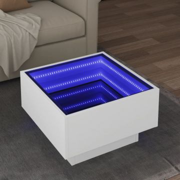 Gossi masuta de cafea cu led, alb, 50x50x30 cm, lemn prelucrat