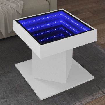 Gossi masuta de cafea cu led, alb, 50x50x45 cm, lemn prelucrat