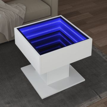 Gossi masuta de cafea cu led, alb, 50x50x45 cm, lemn prelucrat