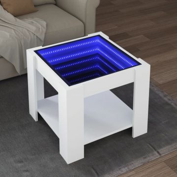 Gossi masuta de cafea cu led, alb, 53x53x45 cm, lemn prelucrat