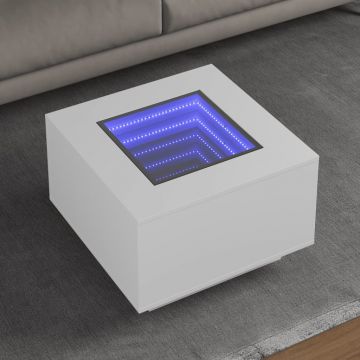 Gossi masuta de cafea cu led, alb, 60x60x40 cm, lemn prelucrat