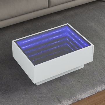 Gossi masuta de cafea cu led, alb, 70x50x30 cm, lemn prelucrat