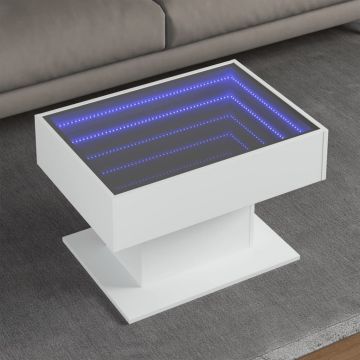 Gossi masuta de cafea cu led, alb, 70x50x45 cm, lemn prelucrat