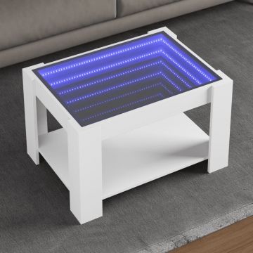 Gossi masuta de cafea cu led, alb, 73x53x45 cm, lemn prelucrat
